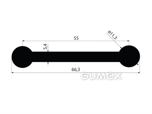 Gumový profil tvaru "I", 66,3x11,3/5,4mm, dĺžka 1600mm, 60°ShA, EPDM, -40°C/+100°C, čierny